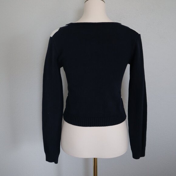 Brandy Melville Navy Blue Argyle Button-Up Cardigan S/M - Picture 2 of 3